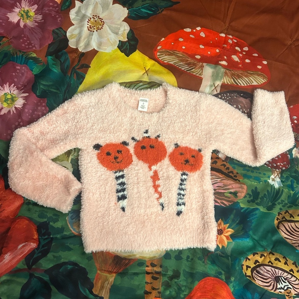 Harper Canyon Pink Fuzzy Sweater w/ Orange Critters Size 2T